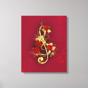 Golden Treble Clef with Rose Flowers Canvas Print