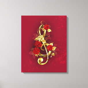 Golden Treble Clef with Rose Flowers Canvas Print