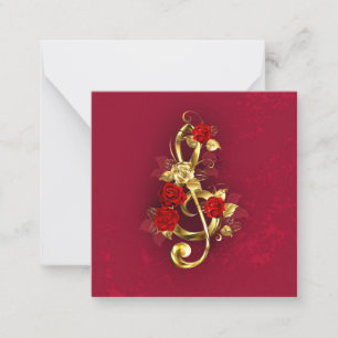 Golden Treble Clef with Rose Flowers Card