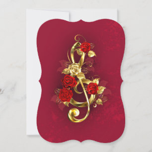 Golden Treble Clef with Rose Flowers Card