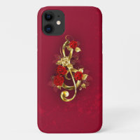 Golden Treble Clef with Rose Flowers