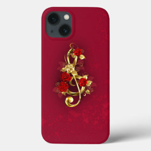 Golden Treble Clef with Rose Flowers iPhone 13 Case