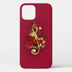 Golden Treble Clef with Rose Flowers iPhone 12 Pro Case