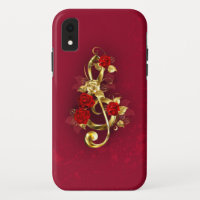 Golden Treble Clef with Rose Flowers