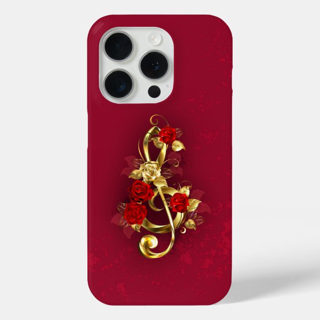 Golden Treble Clef with Rose Flowers Case-Mate iPhone Case (Back)