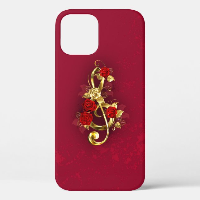 Golden Treble Clef with Rose Flowers Case-Mate iPhone Case (Back)