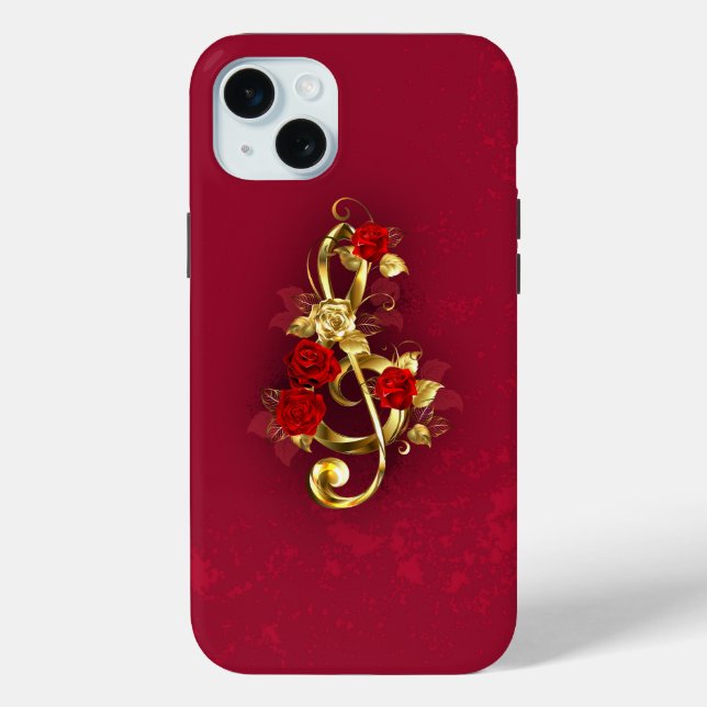 Golden Treble Clef with Rose Flowers Case-Mate iPhone Case (Back)