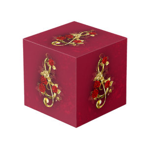 Golden Treble Clef with Rose Flowers Cube