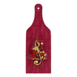 Golden Treble Clef with Rose Flowers Cutting Board