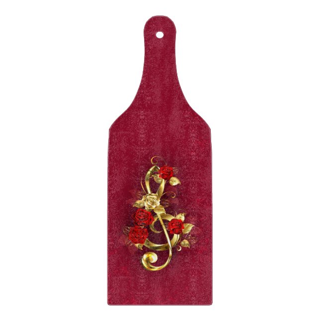 Golden Treble Clef with Rose Flowers Cutting Board (Front)