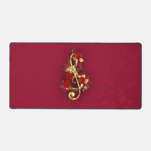 Golden Treble Clef with Rose Flowers Desk Mat