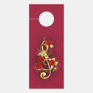 Golden Treble Clef with Rose Flowers Door Hanger