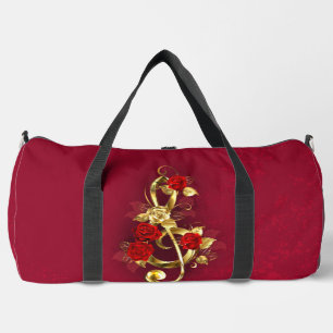 Golden Treble Clef with Rose Flowers Duffle Bag