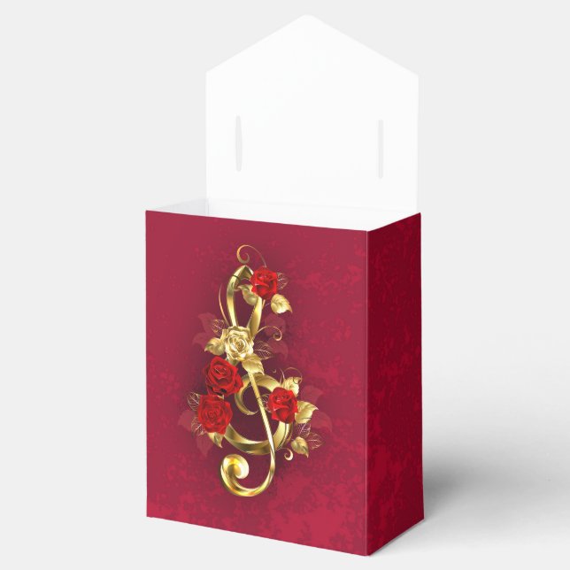 Golden Treble Clef with Rose Flowers Favour Box (Opened)