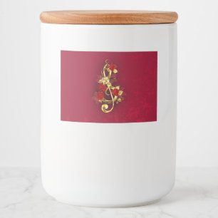 Golden Treble Clef with Rose Flowers Food Label