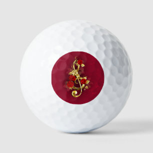 Golden Treble Clef with Rose Flowers Golf Balls