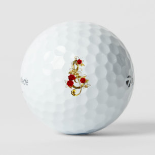 Golden Treble Clef with Rose Flowers Golf Balls