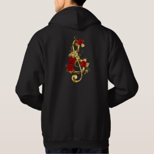 Golden Treble Clef with Rose Flowers Hoodie