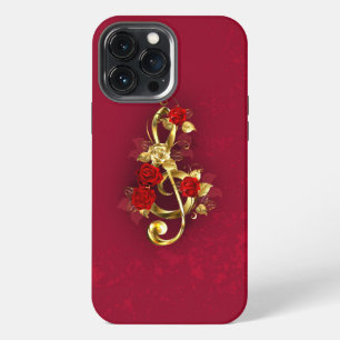 Golden Treble Clef with Rose Flowers iPhone 13 Pro Max Case