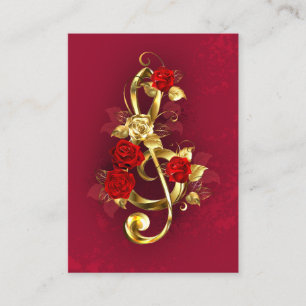 Golden Treble Clef with Rose Flowers Loyalty Card