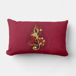 Golden Treble Clef with Rose Flowers Lumbar Cushion