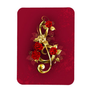 Golden Treble Clef with Rose Flowers Magnet
