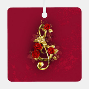 Golden Treble Clef with Rose Flowers Metal Tree Decoration