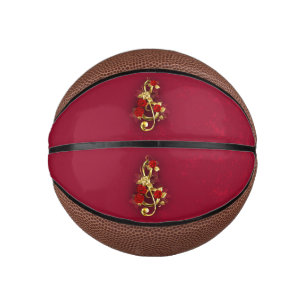 Golden Treble Clef with Rose Flowers Mini Basketball