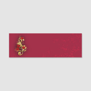 Golden Treble Clef with Rose Flowers Name Tag