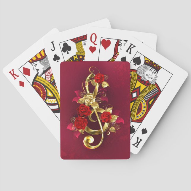 Golden Treble Clef with Rose Flowers Playing Cards (Back)
