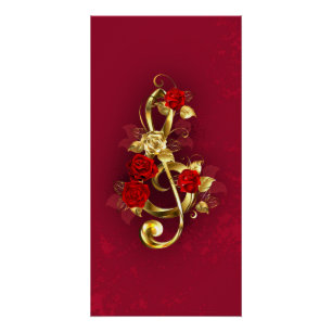 Golden Treble Clef with Rose Flowers Poster