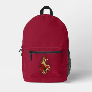 Golden Treble Clef with Rose Flowers Printed Backpack