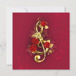 Golden Treble Clef with Rose Flowers Save The Date