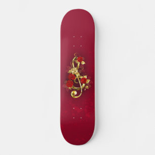 Golden Treble Clef with Rose Flowers Skateboard