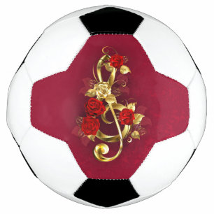 Golden Treble Clef with Rose Flowers Soccer Ball