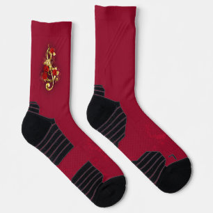 Golden Treble Clef with Rose Flowers Socks