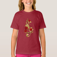 Golden Treble Clef with Rose Flowers