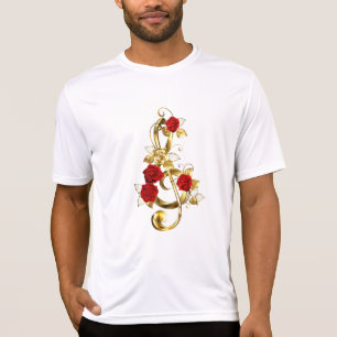 Golden Treble Clef with Rose Flowers T-Shirt