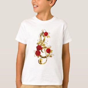 Golden Treble Clef with Rose Flowers T-Shirt