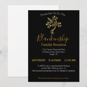 Golden Tree Black White One Day Family Reunion  Invitation