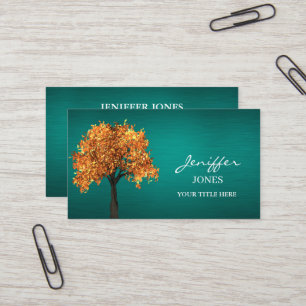 Golden Tree Colorful Splatter on Ming Green Business Card