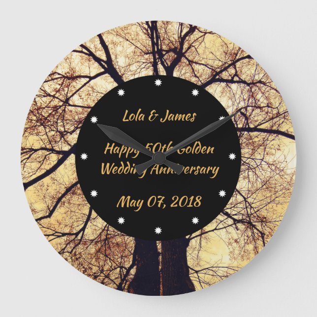 Golden Tree Happy Golden Wedding Anniversary Large Clock (Front)