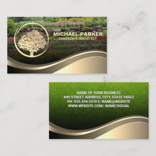 Golden Tree Logo Grass Flower Garden Business Card