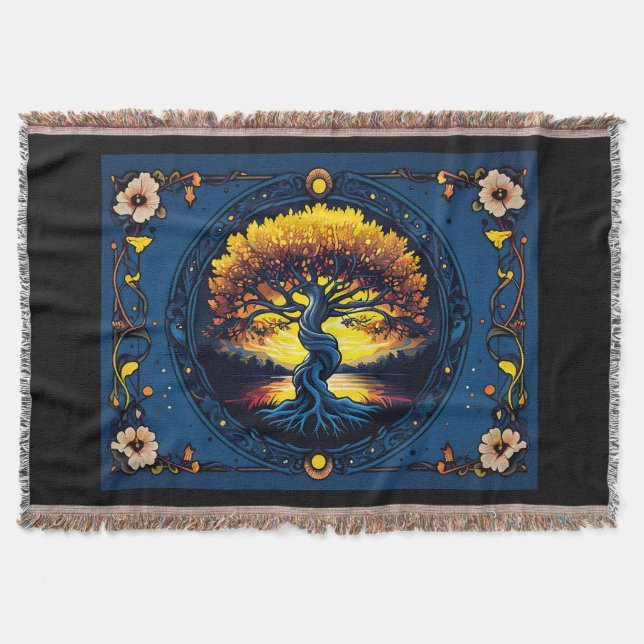 Golden Tree of Balance Throw Blanket (Front)