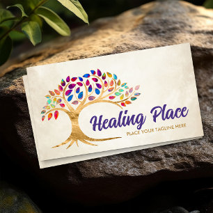 Golden Tree of life colorful leaves Business Card