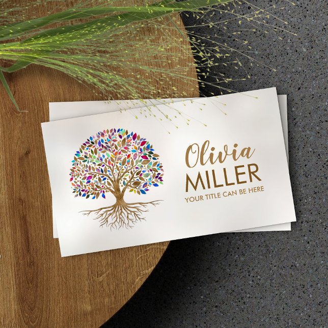 Golden Tree of Life - Colourful Leaves Business Card (Creator Uploaded)