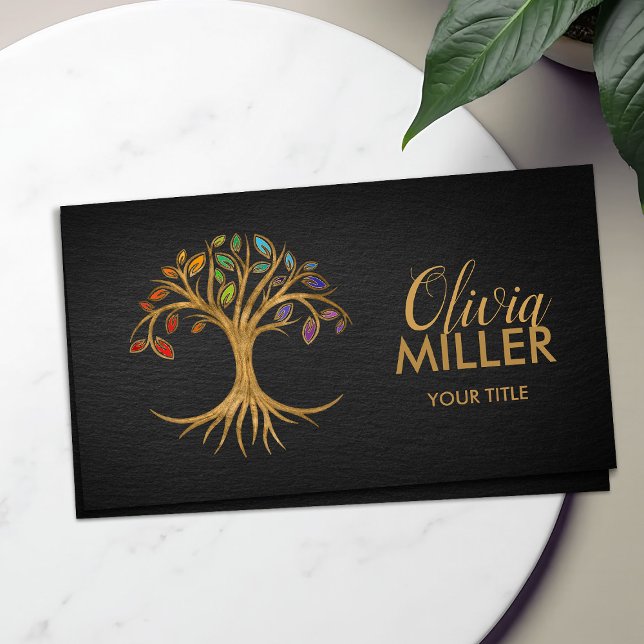 Golden Tree of life - Rainbow Chakra leaves Business Card (Creator Uploaded)