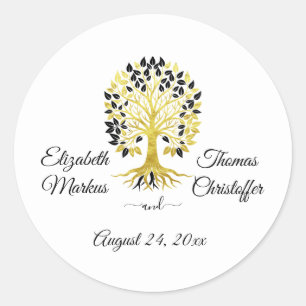 Golden Tree of Life Timeless Sophisticated Wedding Classic Round Sticker