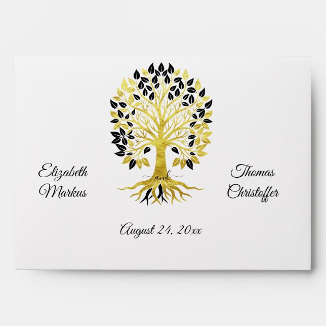 Golden Tree of Life Timeless Sophisticated Wedding Envelope (Front)