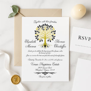 Golden Tree of Life Timeless Sophisticated Wedding Invitation